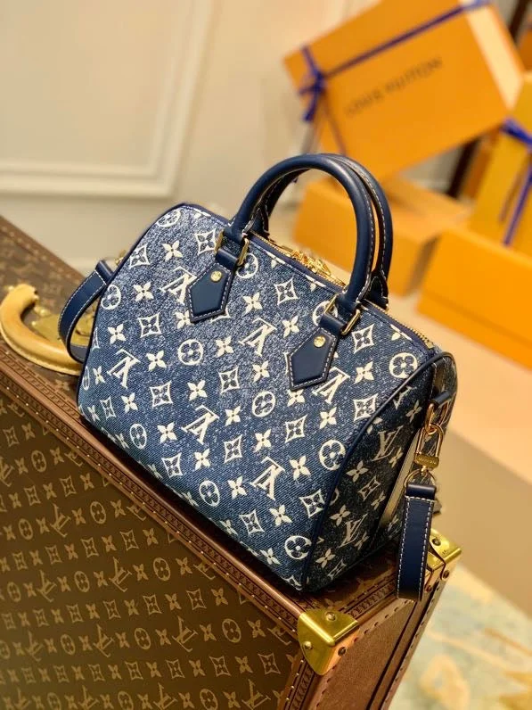 Louis Vuitton Speedy Bandouliere 25 Monogram Denim Jacquard Navy Blue For Women. Women-s Handbags 9.8in/25cm LV M59609