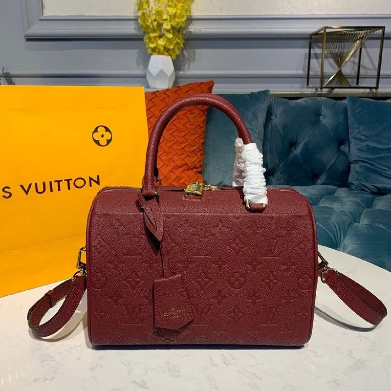 Louis Vuitton Speedy Bandouliere 25 Monogram Empreinte Burgundy For Women. Women-s Handbags. Shoulder And Crossbody Bags 9.8in/25cm LV