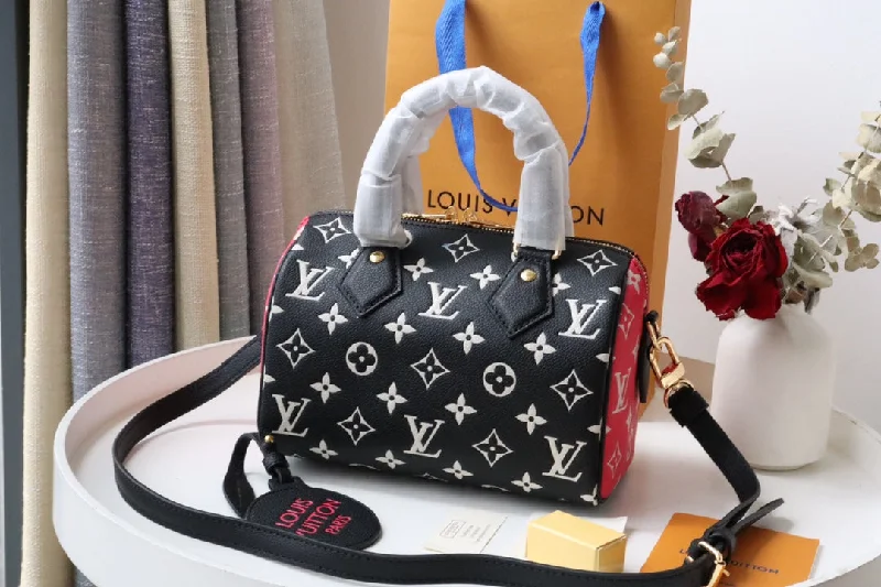 Louis Vuitton Speedy Bandoulire 20 Monogram Empreinte Black/White/Pink For Women. Women-s Handbags 8.1in/21cm LV M46088