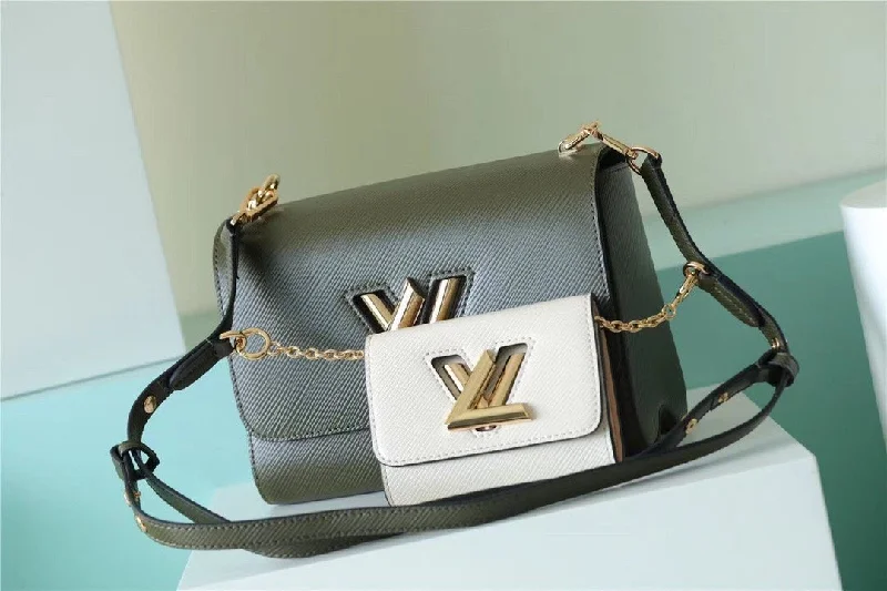 Louis Vuitton Twist MM Bag. Shoulder and Cross Body Bags For Women Kaki / Quartz White 9.1in/23cm LV M59884