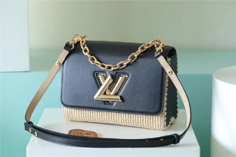 Louis Vuitton Twist MM Raffia Black For Women. Women-s Handbags. Shoulder And Crossbody Bags 9.1in/23cm LV