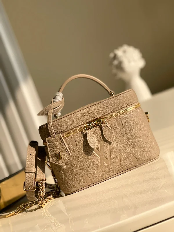 Louis Vuitton Vanity PM Handbag Monogram Empreinte Tourterelle Beige For Women. Women-s Handbags. Shoulder And Crossbody Bags 7.5in/19cm LV M45608