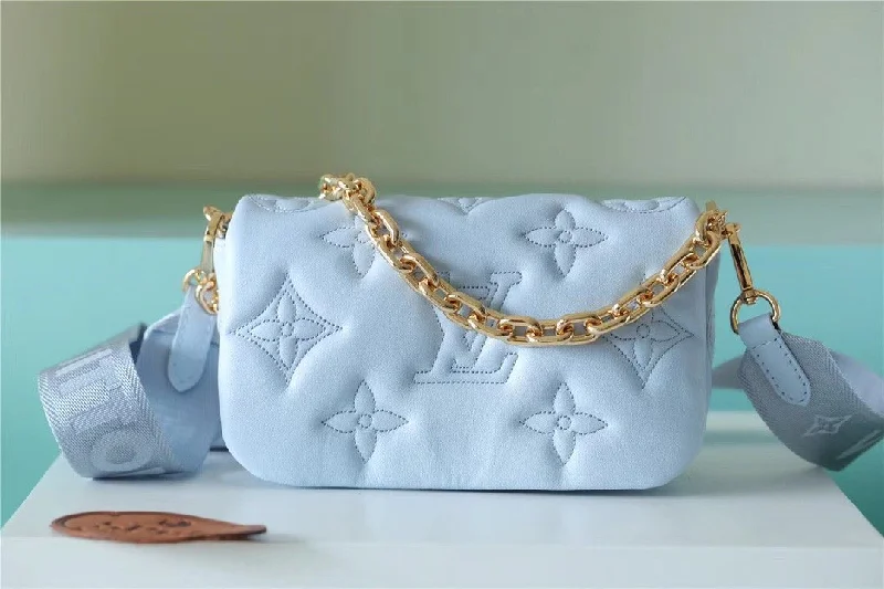 Louis Vuitton Wallet On Strap Bubblegram Monogram In Wallets and Small Leather Goods For Women Bleu Glacier Blue 7.9in/20cm LV M81399