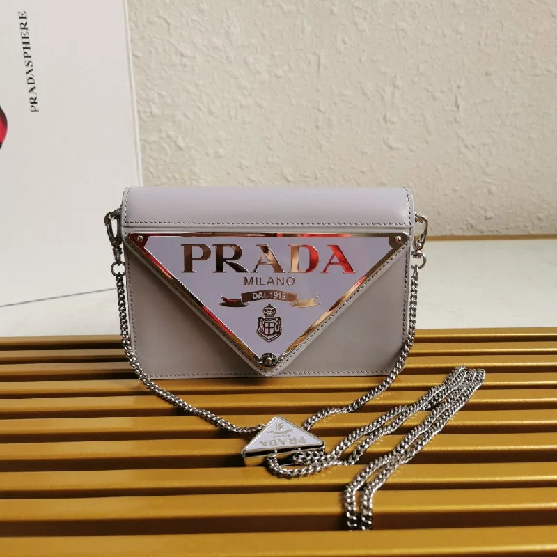 Prada Brushed Shoulder Bag Grey For Women. Women-s Bags 6.7in/17cm