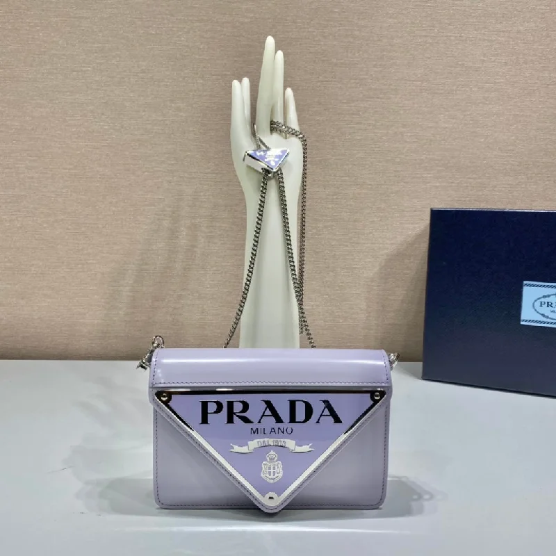 Prada Brushed Shoulder Bag Light Blue For Women. Women-s Bags 6.7in/17cm