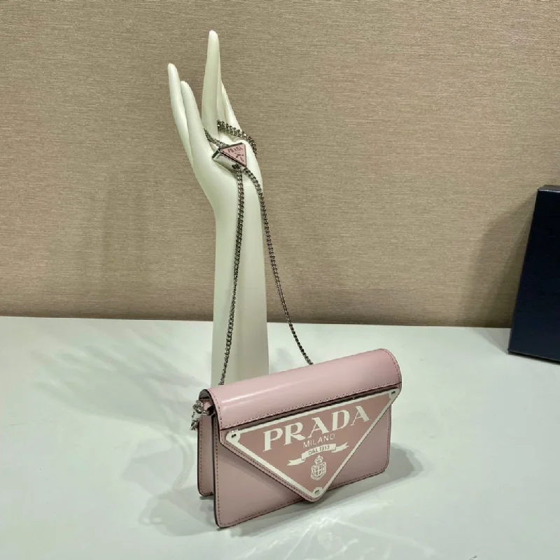 Prada Brushed Shoulder Bag Pink For Women. Women-s Bags 6.7in/17cm