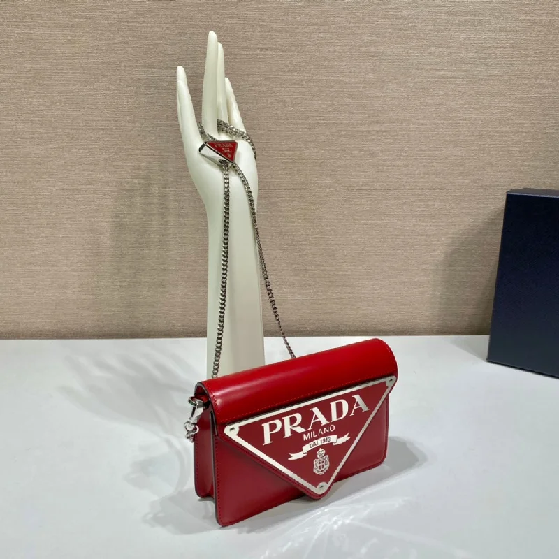 Prada Brushed Shoulder Bag Red For Women. Women-s Bags 6.7in/17cm 1BH189_ZO6_F02SB_V_5KO