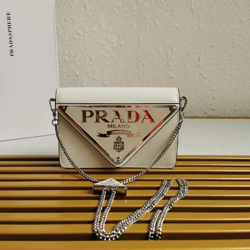 Prada Brushed Shoulder Bag White For Women. Women-s Bags 6.7in/17cm