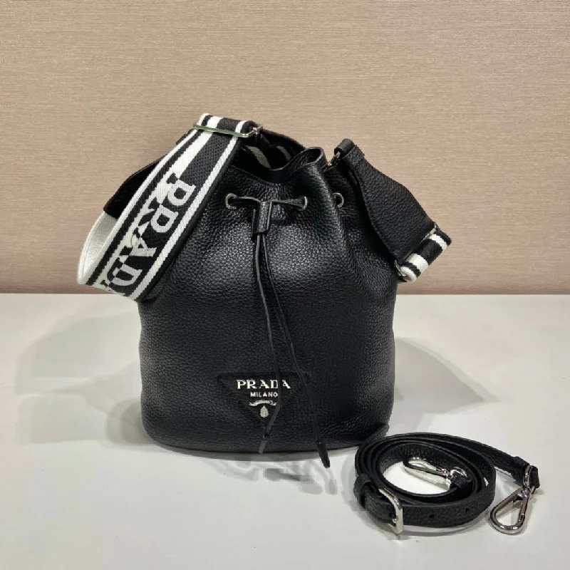 Prada Bucket Bag Black For Women. Women-s Bags 9.8in/25cm 1BE060_2DKV_F0002_V_3OO