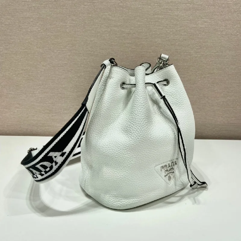 Prada Bucket Bag White For Women. Women-s Bags 9.8in/25cm 1BE060_2DKV_F0009_V_3OO