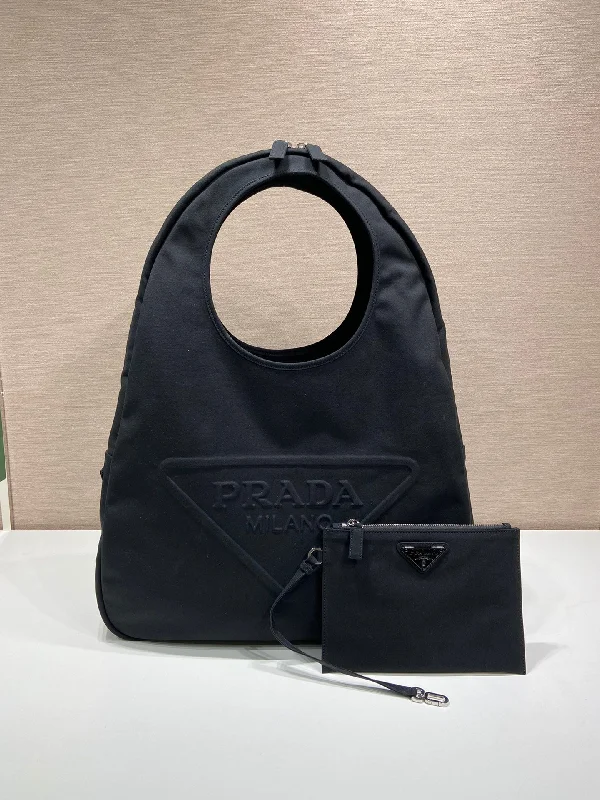 Prada Canvas Hobo Bag Black For Women. Women-s Bags 25.6in/65cm 2VY005_010_F0002_V_OLO