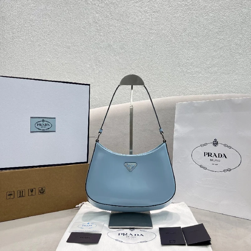 Prada Cleo Brushed Shoulder Bag Blue For Women. Women-s Bags 9in/23cm