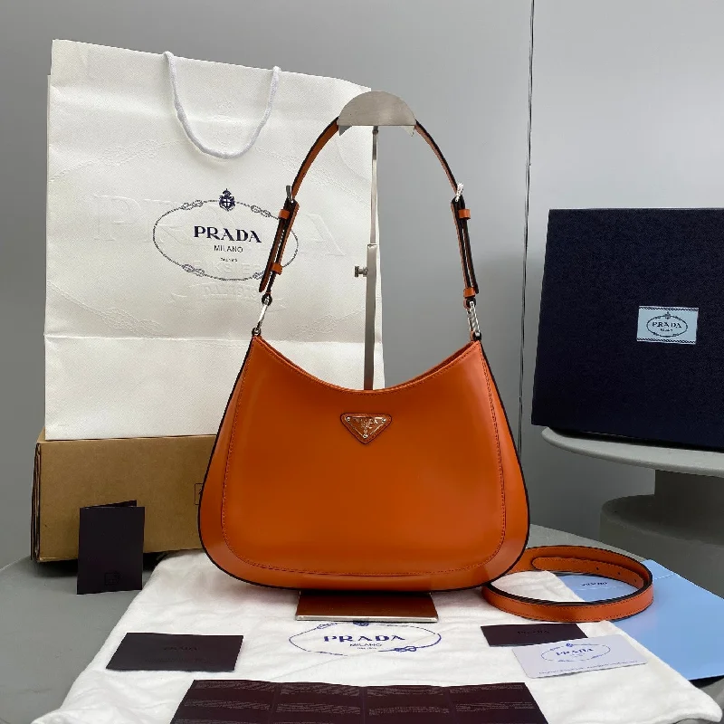 Prada Cleo Brushed Shoulder Bag Orange For Women. Women-s Bags 11.8in/30cm