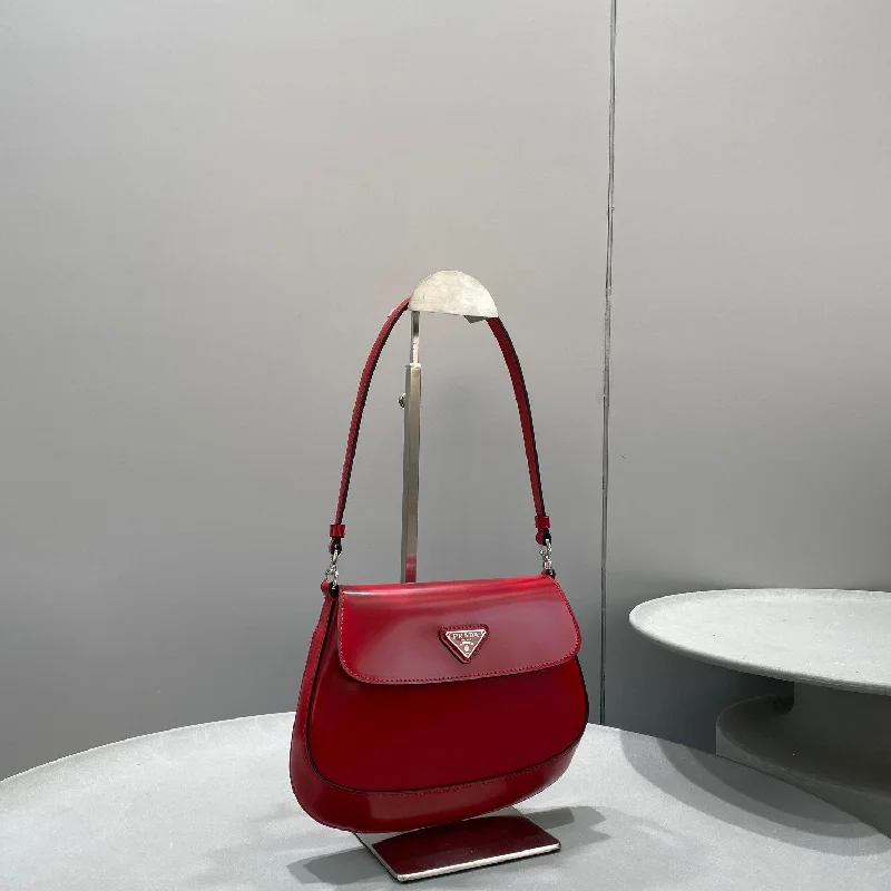 Prada Cleo Brushed Shoulder Bag With Flap Red For Women. Women-s Bags 8.6in/22cm 1BD311_ZO6_F02SB_V_OOO