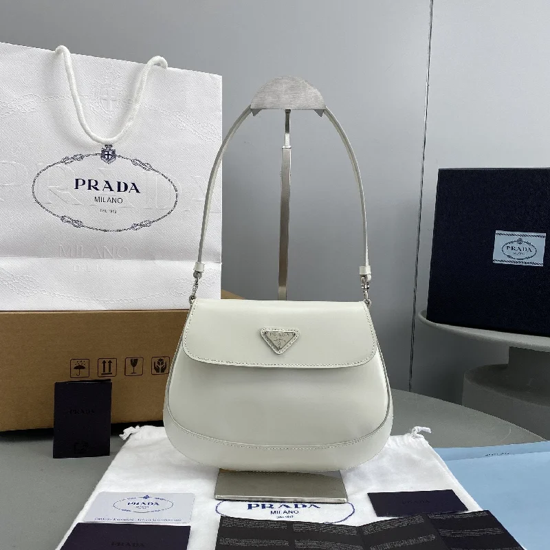 Prada Cleo Brushed Shoulder Bag With Flap White For Women. Women-s Bags 8.6in/22cm 1BD311_ZO6_F0009_V_OOO