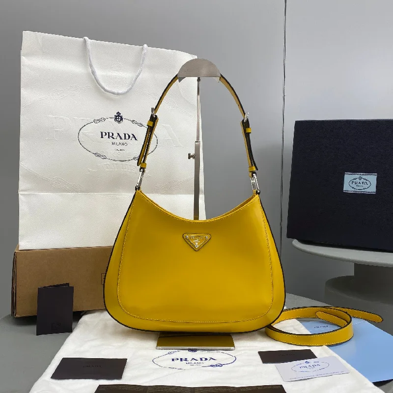 Prada Cleo Brushed Shoulder Bag Yellow For Women. Women-s Bags 11.8in/30cm