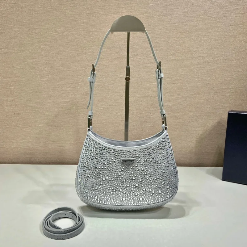 Prada Cleo Satin Bag With Crystals Silver For Women. Women-s Bags 8.6in/22cm 1BC169_2AWL_F0934_V_HOO