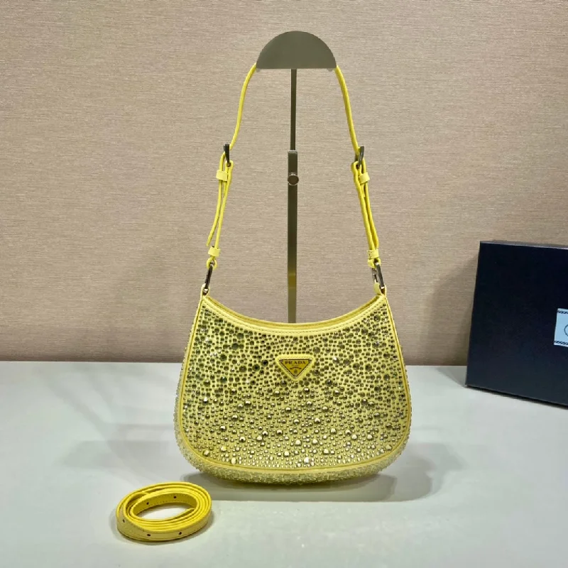 Prada Cleo Satin Bag With Crystals Yellow For Women. Women-s Bags 8.6in/22cm 1BC169_2AWL_F068X_V_HOO