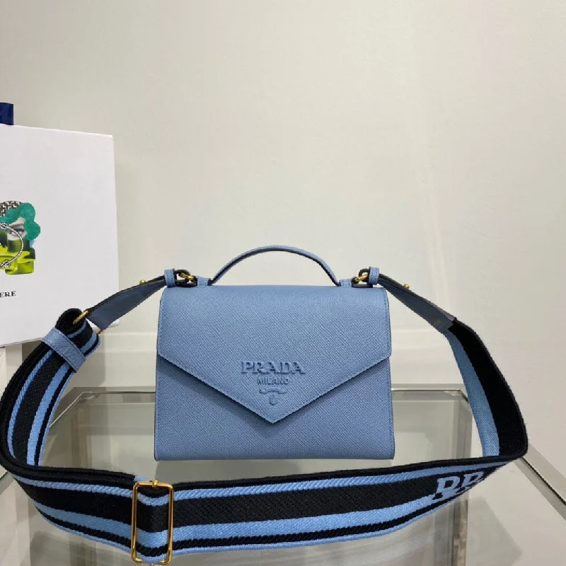 Prada Monochrome Saffiano Bag Blue For Women. Women-s Bags 8.2in/21cm 1BD317_2ERX_F02TG_V_3O3