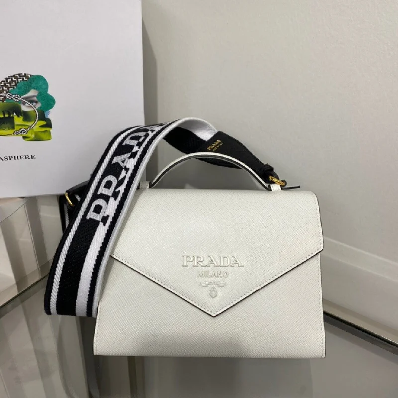 Prada Monochrome Saffiano Bag White For Women. Women-s Bags 8.2in/21cm 1BD317_2ERX_F0009_V_3O3