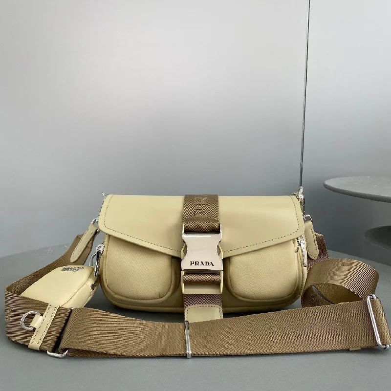 Prada Pocket Nylon And Brushed Bag Beige For Women. Women-s Bags 9in/23cm 1BD295_789_F0F24_V_BFO