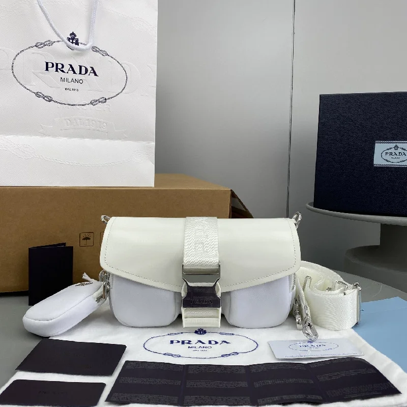 Prada Pocket Nylon And Brushed Bag White For Women. Women-s Bags 9in/23cm 1BD295_789_F0009_V_BFO