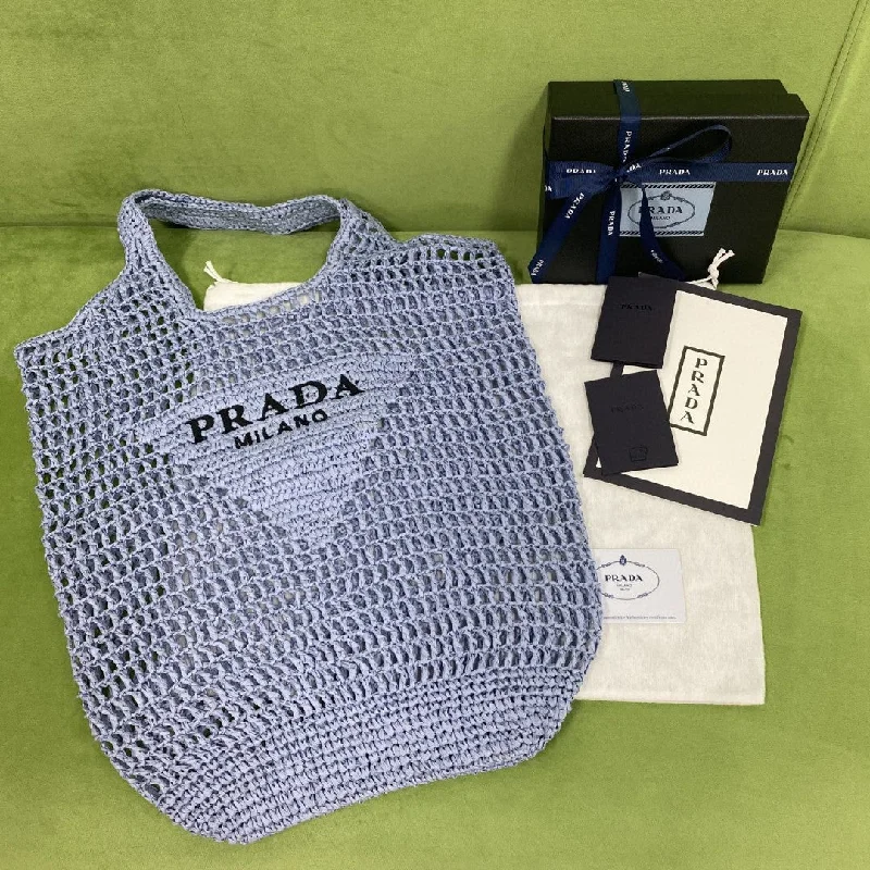 Prada Raffia Tote Bag Light Blue For Women. Women-s Bags 20in/51cm 1BG424_2A2T_F0076_V_OOO