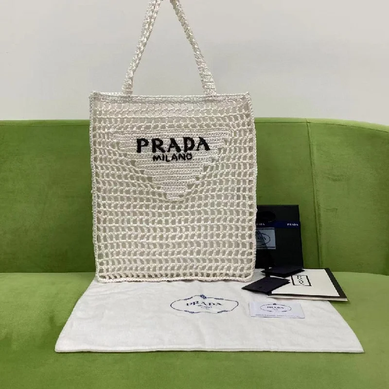 Prada Raffia Tote Bag White For Women. Women-s Bags 14.9in/38cm 1BG393_2A2T_F0009_V_OOO