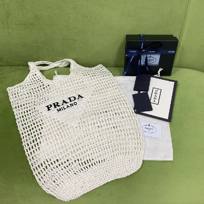 Prada Raffia Tote Bag White For Women. Women-s Bags 20in/51cm 1BG424_2A2T_F0009_V_OOO