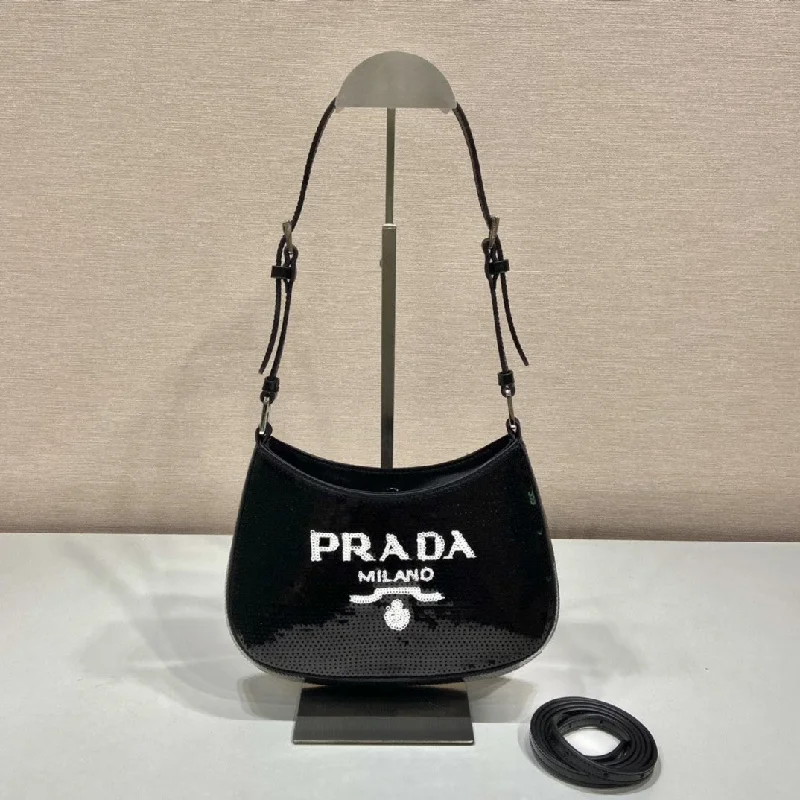 Prada Re-Edition 2000 Sequined Re-Nylon Mini-Bag Black For Women. Women-s Bags 8.6in/22cm 1NE515_2D0Y_F0967