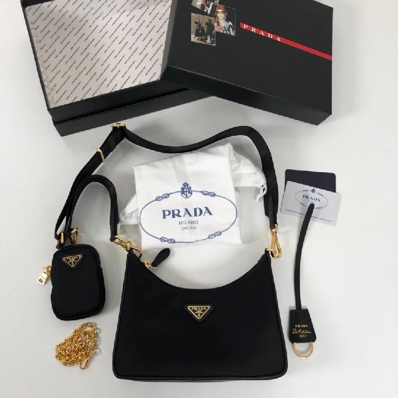 Prada Re-Edition 2005 Saffiano Bag Black For Women. Women-s Bags 8.6in/22cm 1BH204_NZV_F0632_V_V2M