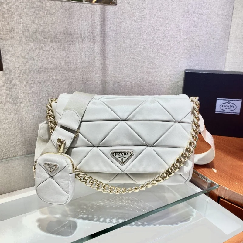 Prada Re-Nylon Padded Shoulder Bag White For Women. Women-s Bags 11in/28cm