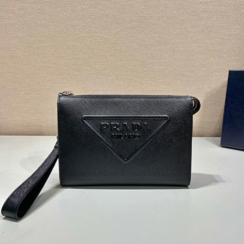 Prada Saffiano Pouch Black For Women. Women-s Bags 9.8in/25cm 2VF039_2FAD_F0002_V_OOO