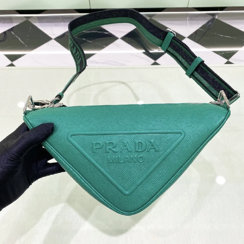 Prada Saffiano Triangle Bag Green For Women. Women-s Bags 11in/28cm 2VH155_2FAD_F0458_V_OOO