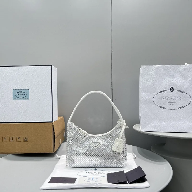 Prada Satin Mini-Bag With Crystals White For Women. Women-s Bags 8.6in/22cm 1BC515_2AWL_F0009_V_OOO