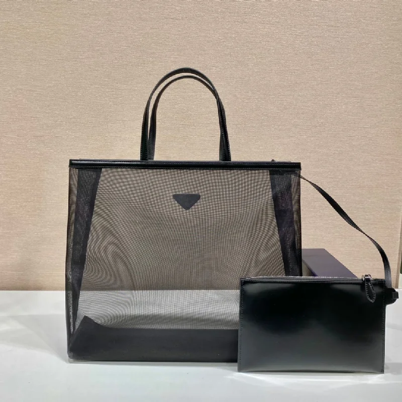 Prada Sequined Mesh Tote Bag Black For Women. Women-s Bags 14.1in/36cm