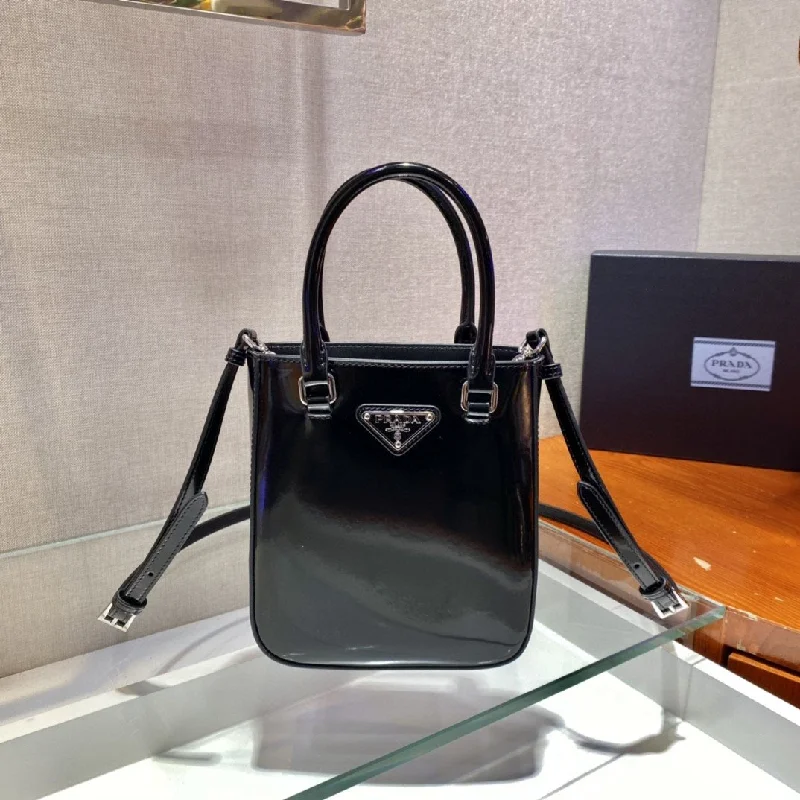 Prada Small Brushed Tote Black For Women. Women-s Bags 6.9in/18cm 1BA331_ZO6_F0002_V_OOO