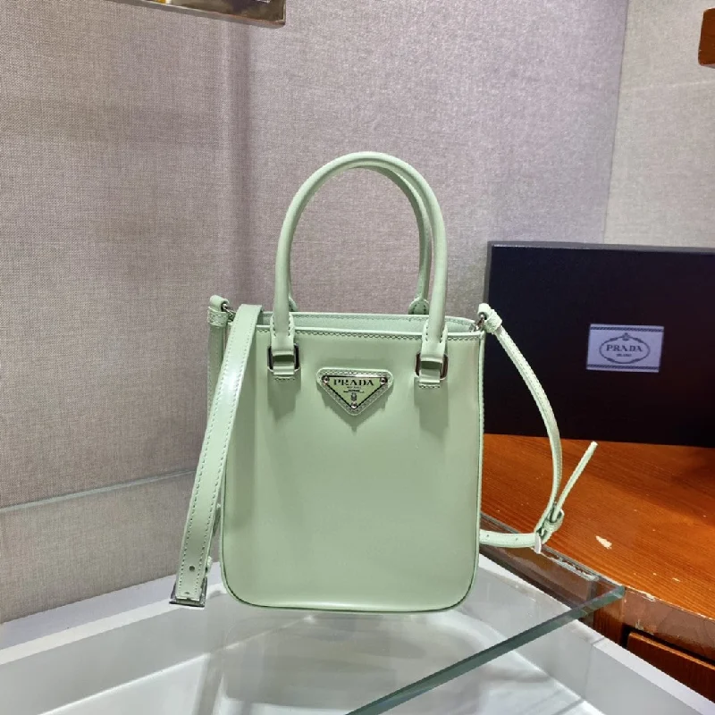 Prada Small Brushed Tote Green For Women. Women-s Bags 6.9in/18cm