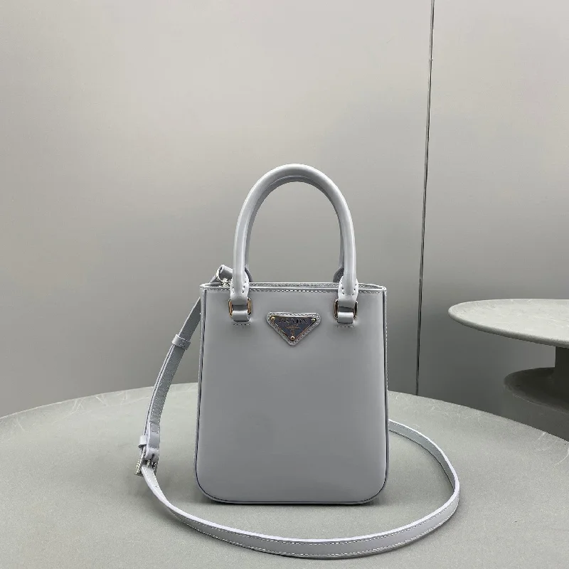 Prada Small Brushed Tote Grey For Women. Women-s Bags 6.9in/18cm