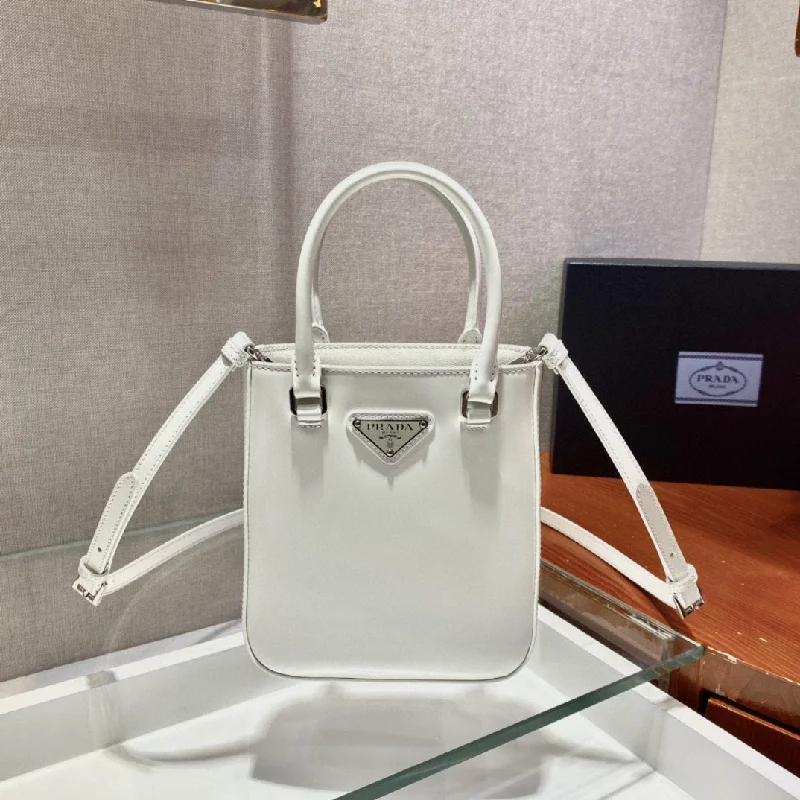 Prada Small Brushed Tote White For Women. Women-s Bags 6.9in/18cm 1BA331_ZO6_F0009_V_OOO