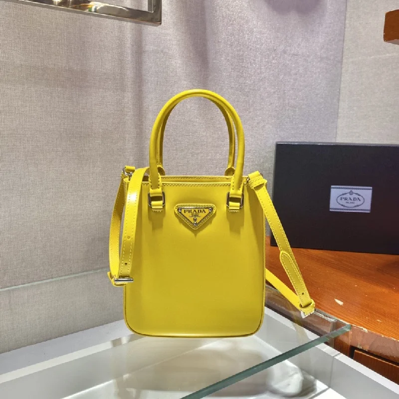 Prada Small Brushed Tote Yellow For Women. Women-s Bags 6.9in/18cm 1BA331_ZO6_F0ZNZ_V_OOO