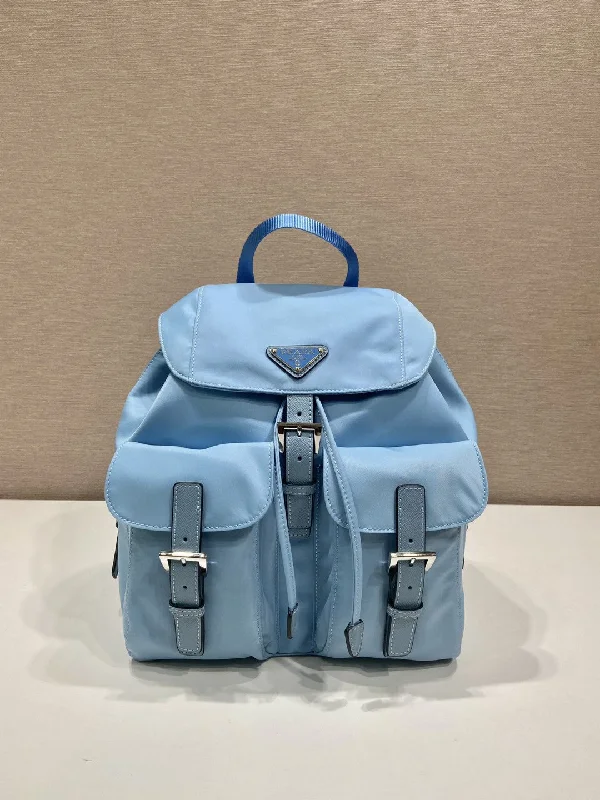 Prada Small Re-Nylon Backpack Blue For Women. Women-s Bags 11in/28cm 1BZ677_RV44_F0076_V_OOO