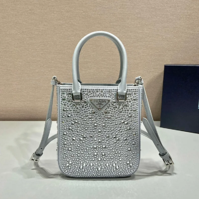 Prada Small Satin Tote Bag With Crystals Silver For Women. Women-s Bags 6.9in/18cm 1BA331_2AWL_F0934_V_OOO