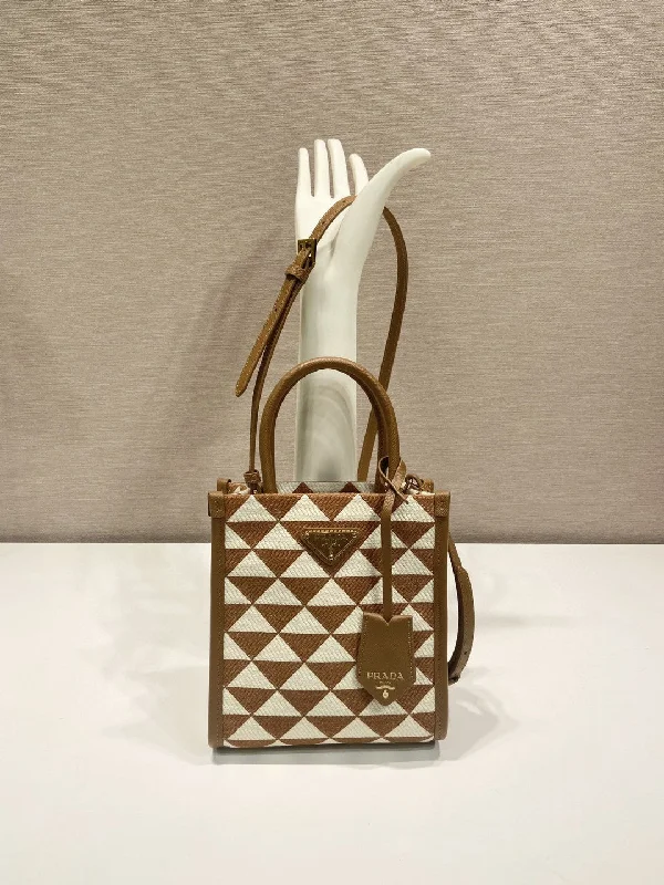 Prada Symbole Jacquard Fabric Micro Bag Brown/White For Women. Women-s Bags 7.5in/19cm 1BA355_2FKL_F0I0U_V_OOO