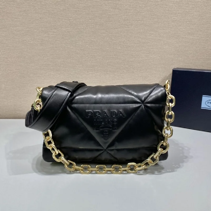 Prada System Nappa Patchwork Shoulder Bag Black For Women. Women-s Bags 7.5in/19cm