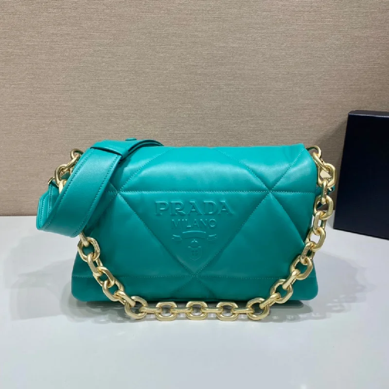 Prada System Nappa Patchwork Shoulder Bag Jade Green For Women. Women-s Bags 7.5in/19cm