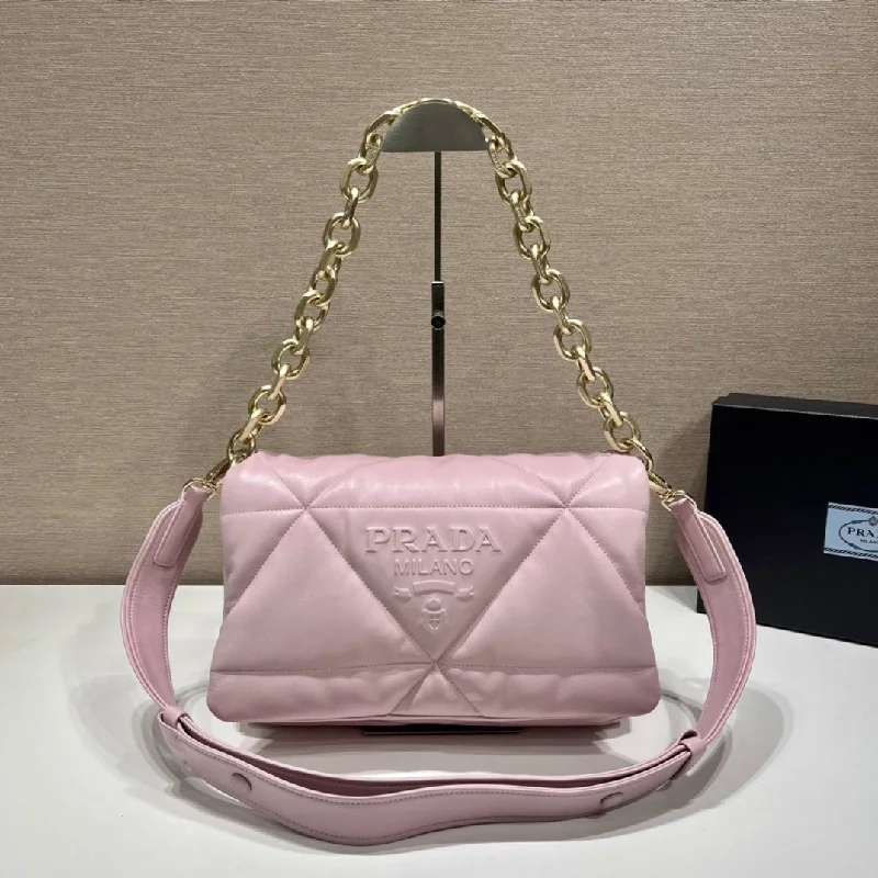 Prada System Nappa Patchwork Shoulder Bag Pink For Women. Women-s Bags 7.5in/19cm