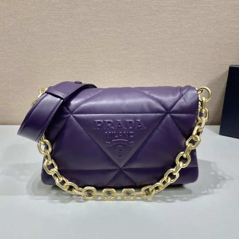 Prada System Nappa Patchwork Shoulder Bag Purple For Women. Women-s Bags 7.5in/19cm