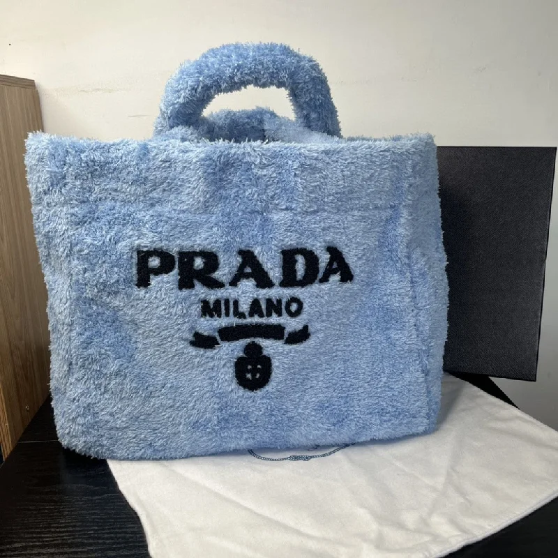 Prada Terry Tote Bag Blue For Women. Women-s Bags 15.7in/40cm 1BG130_2DXO_F0D4O_V_MWO