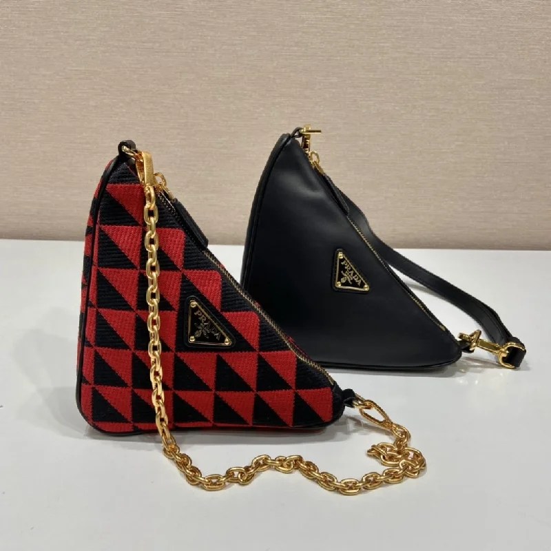 Prada Triangle Fabric Mini Bag Black/Red For Women. Women-s Bags 9.8in/25cm